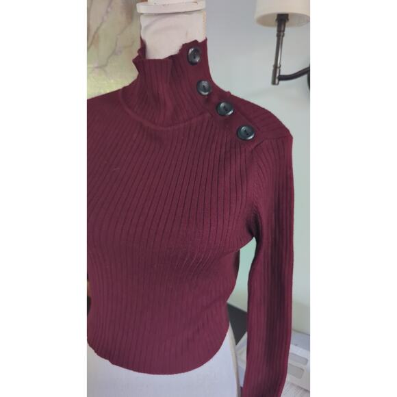 ZARA Four button accent rib light turtleneck Medium Mock Sweater  M - Picture 5 of 16